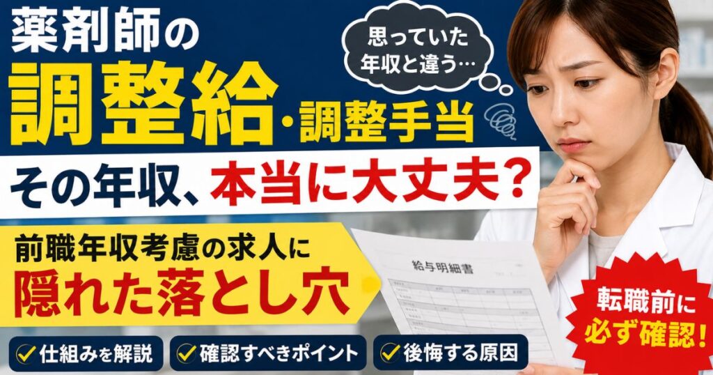 薬剤師の調整給・調整手当とは？前職年収考慮求人の注意点