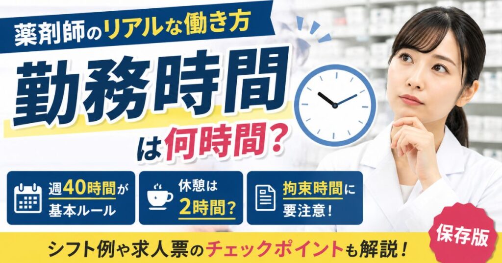 薬剤師の勤務時間は何時間?週40時間・休憩2時間・拘束時間を解説