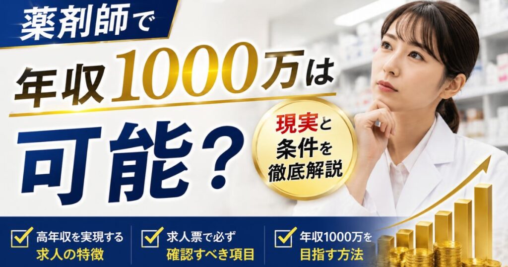 薬剤師で年収1000万は可能?転職で狙う条件と求人票の注意点