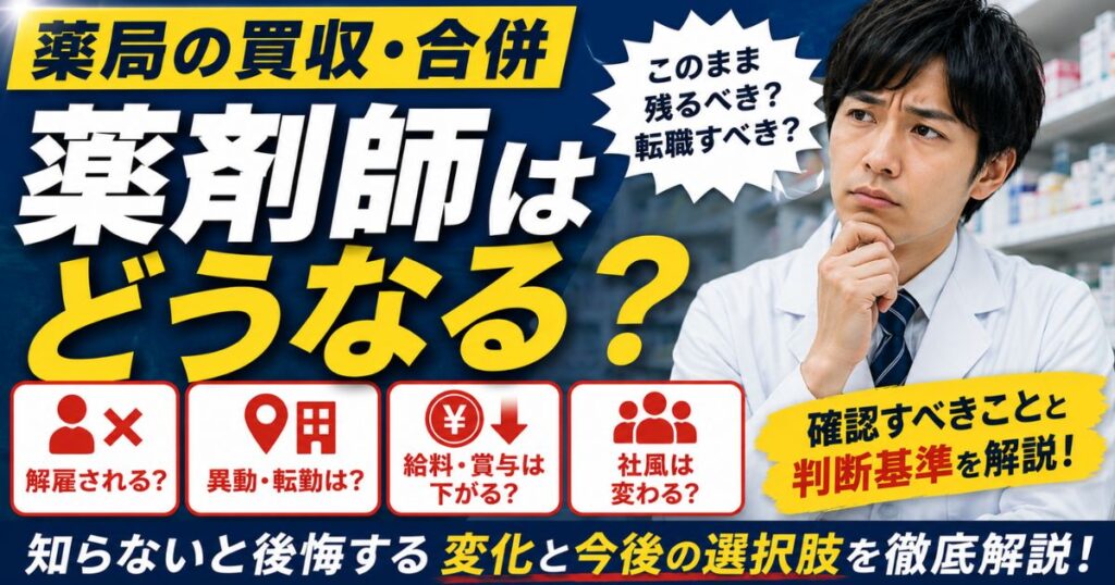 薬局が買収されたら薬剤師はどうなる？解雇・異動・減給を解説
