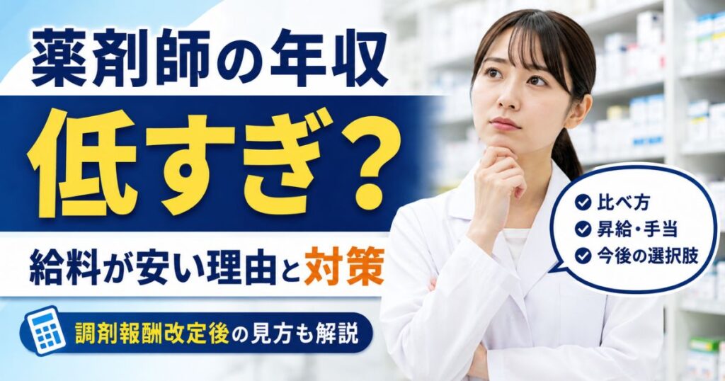 薬剤師の年収は低すぎ?給料が安い理由と調剤報酬改定後の比べ方・対策