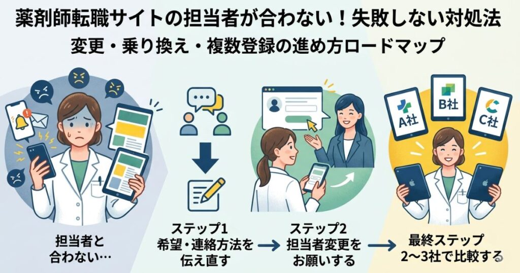 薬剤師転職サイトの担当者が合わない時の対処法｜変更・乗り換え・複数登録の進め方