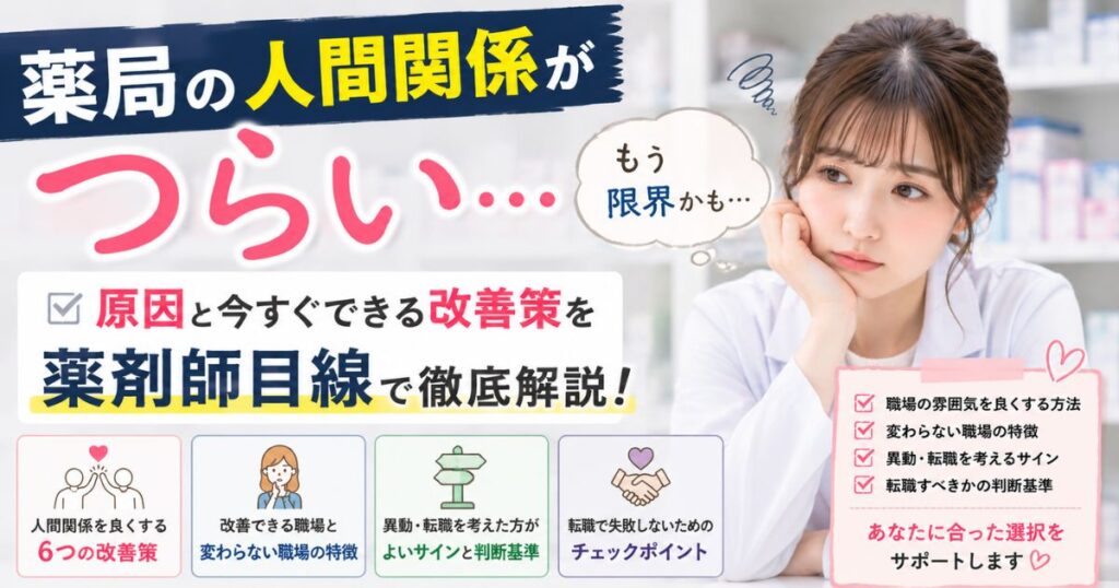 薬局の人間関係がつらい薬剤師へ|改善方法と辞めるべきサイン