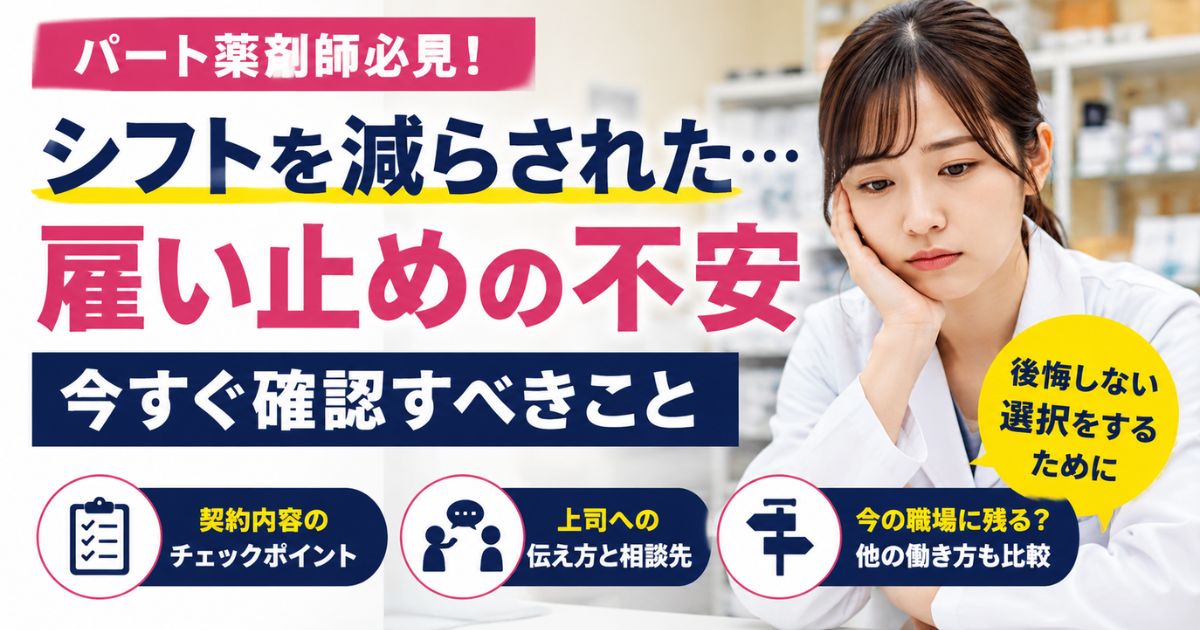パート薬剤師がシフトを減らされたら？雇い止め前に確認すべきこと