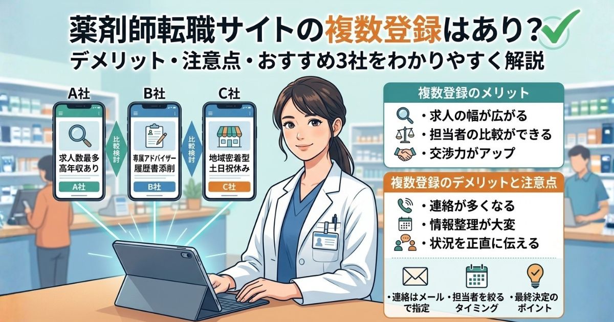 薬剤師転職サイトの複数登録はあり?デメリット・注意点・おすすめ3社をわかりやすく解説