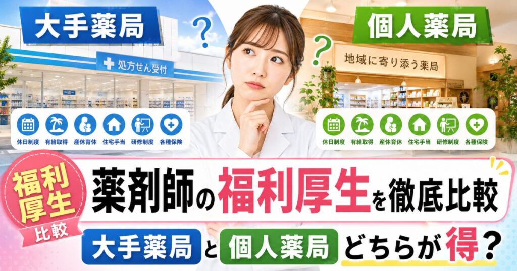 薬剤師の福利厚生を徹底比較｜大手薬局と個人薬局どちらが得？