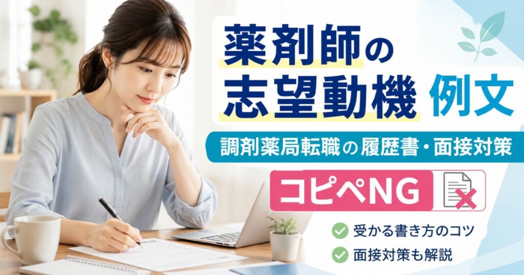 薬剤師の志望動機例文|調剤薬局転職の履歴書・面接対策とコピペNG