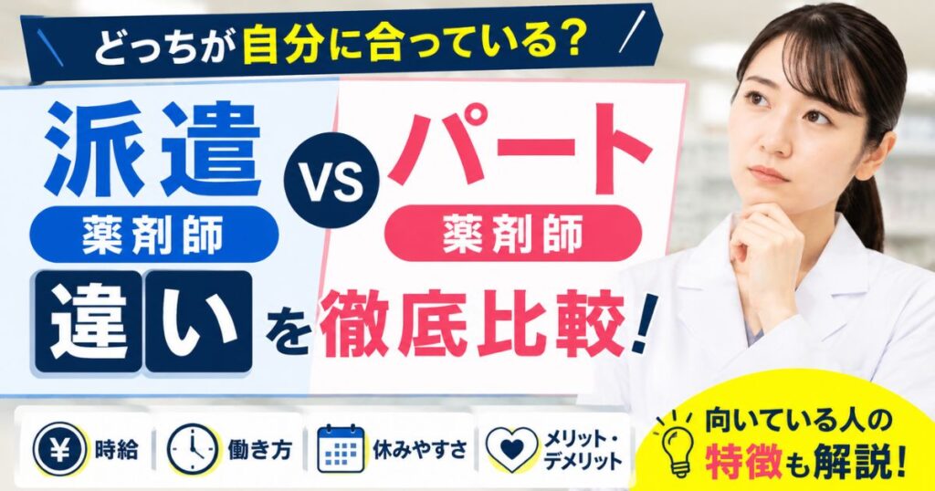 派遣薬剤師とパート薬剤師の違い｜時給・働き方を比較