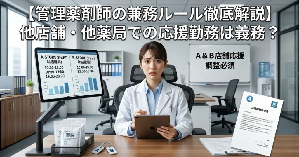 管理薬剤師や転職先を探している薬剤師必見!実は管理薬剤師が他薬局で勤務している例があります。このような薬局へ転職してしまったら大変です。また現在、他薬局への応援の指示が出されている管理薬剤師はすぐに断りましょう。