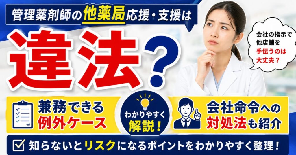 管理薬剤師の他薬局応援・支援は違法?兼務できる例外・会社命令への対処法をわかりやすく整理