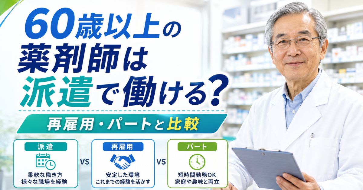 60歳以上の薬剤師は派遣で働ける？再雇用・パートと比較