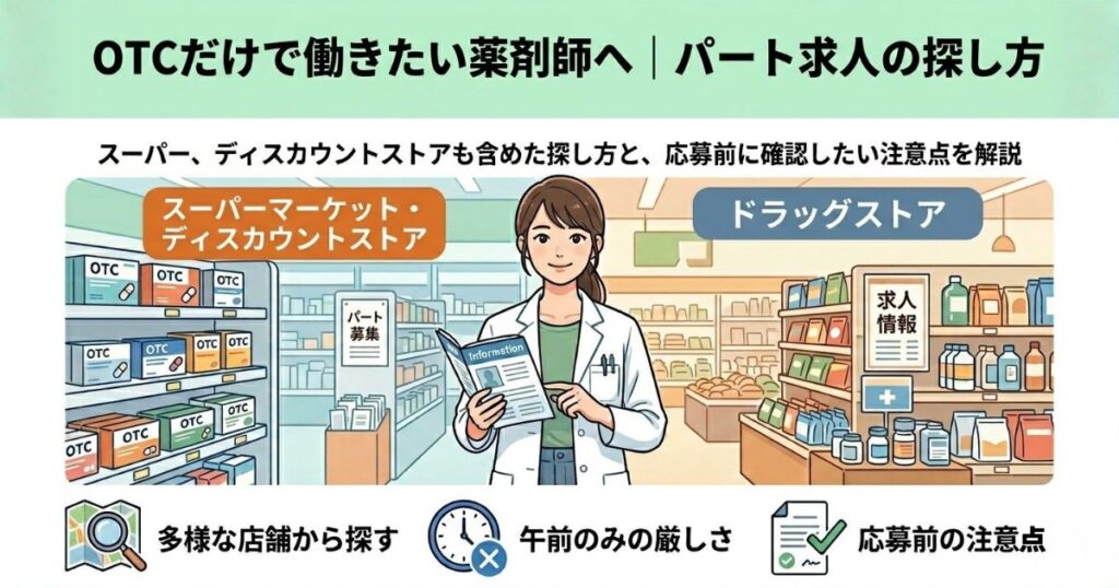 OTCだけで働きたい薬剤師へ|パート求人の探し方と注意点【ドラッグストア・スーパー】