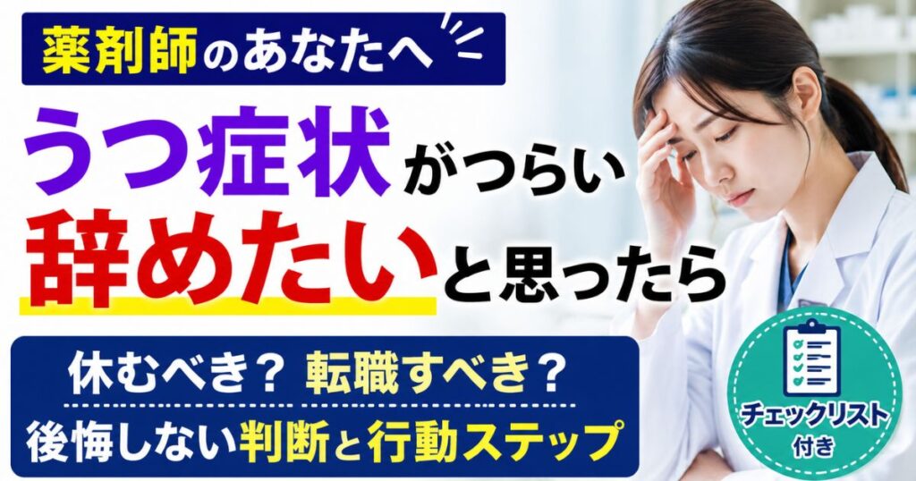 薬剤師のうつ症状|辞めたい時に休む・転職を判断する方法