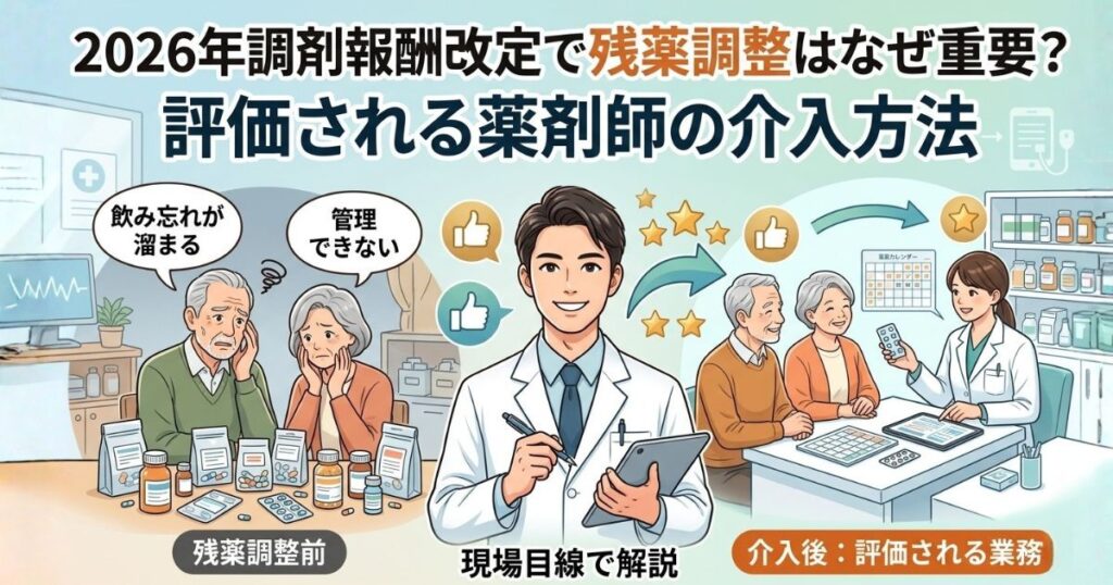 2026年調剤報酬改定で残薬調整はなぜ重要？評価される薬剤師の介入方法
