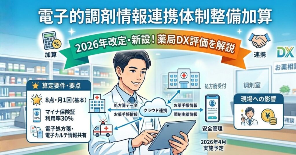 電子的調剤情報連携体制整備加算とは？2026年改定の算定要件・8点・薬局DXを解説