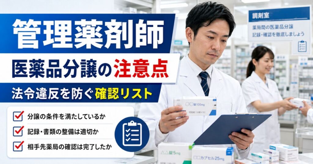 管理薬剤師が知っておくべき医薬品分譲の注意点｜法令違反を防ぐ確認リスト