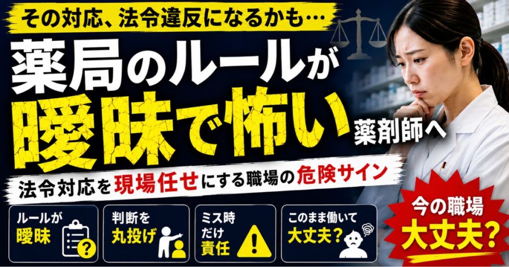 薬局のルールが曖昧で怖い薬剤師へ|法令対応を現場任せにする職場の危険