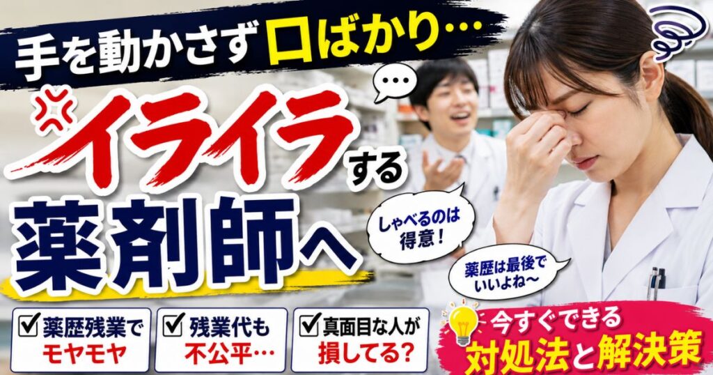 手を動かさない薬剤師にイライラ|口ばかり・薬歴残業・不公平感への対処法