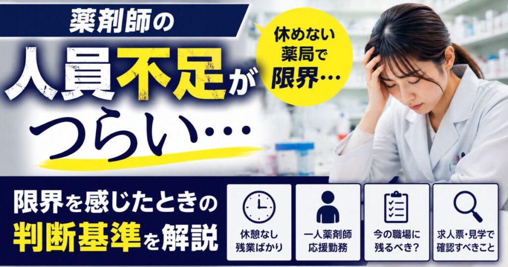 薬剤師の人員不足がつらい｜休めない薬局で限界を感じたときの判断基準