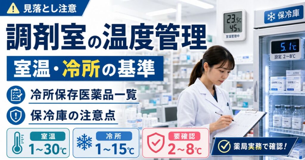 【調剤室の温度管理】室温・冷所の基準と冷所保存医薬品一覧・保冷庫の注意点